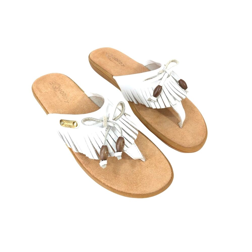 Quoddy Fringe Sandals White Leather